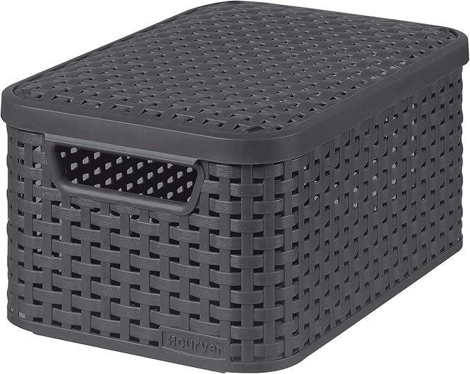Curver CU Rattan Style Basket L+lid 03619 Grey 44 x 33 x 24 cm