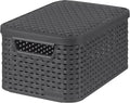 Curver CU Rattan Style Basket L+lid 03619 Grey 44 x 33 x 24 cm