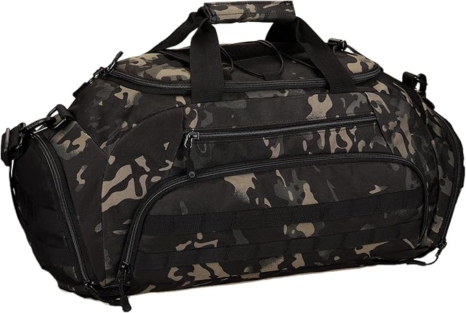 UNISTRENGH 3-Ways Tactical Military Nylon Men Holdall Weekend Travel Duffel Bag Backpack Messenger Shoulder Bags Rucksack Handbag (Black camouflage)