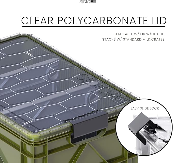SIDIO CRATE Pro Pack - Two Full Size and One Half Size SidioCrate Stackable Outdoor Organizer Storage Bins with Clear Lid and Dividers - UTILITY Variety Pack