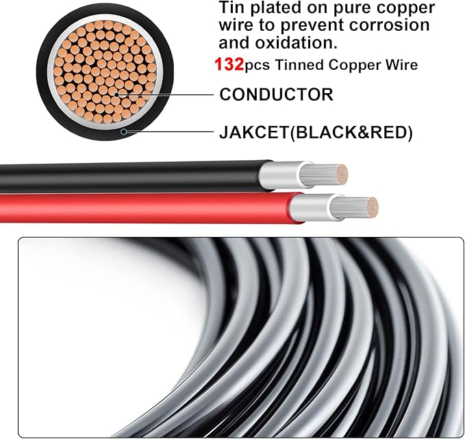 10FT 8AWG Solar Panel Extension Cable with Female and Male Connectors Solar Extension Cable with Spanners for Solar Panels Charge Controllers (10FT)