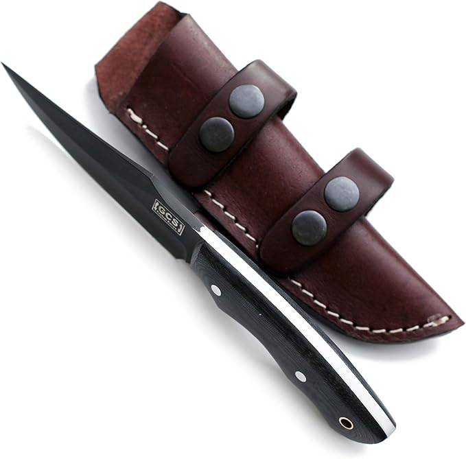 GCS Custom Handmade BLACK G10 Handle Survival Tactical Hunting Knife D2 Tool Steel with Brown Leather Right or Left Hand Horizontal Fixed Blade Knife Sheath GCS247