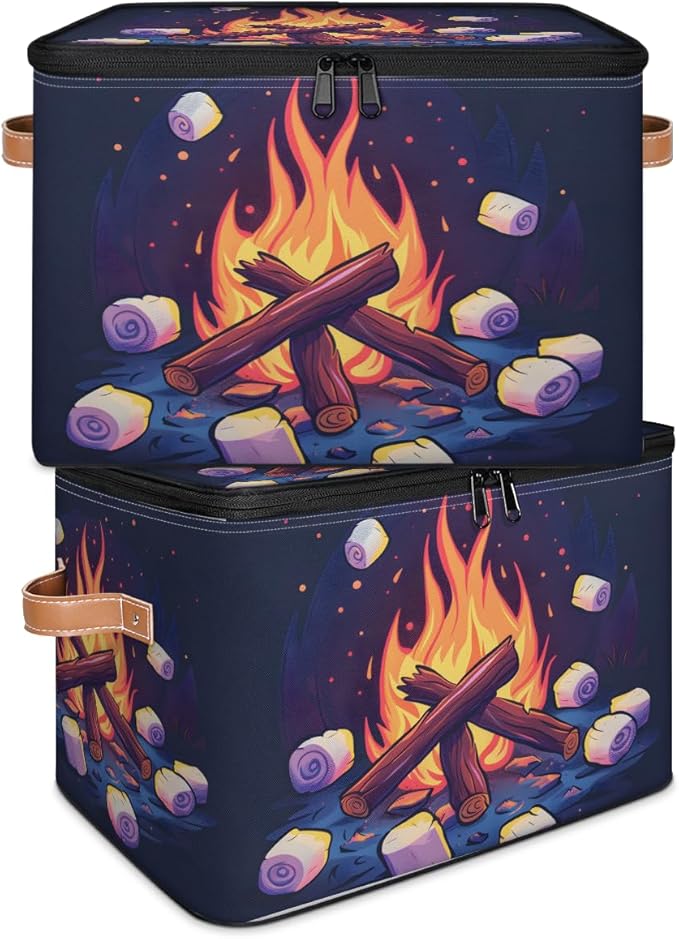 Camping Storage Basket for Bedroom Kitchen Bathroom Storage Bins with Zipper Lids Foldable Toy Cube Storage Organizer for Kid Teen Women Men