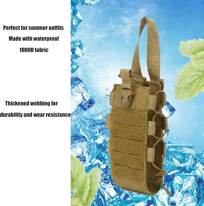 Tactics Backpack Water Bottle Holder with Shoulder Straps 1000D Adjustable Bottle Pouch Bag Carrier for Camping Hiking