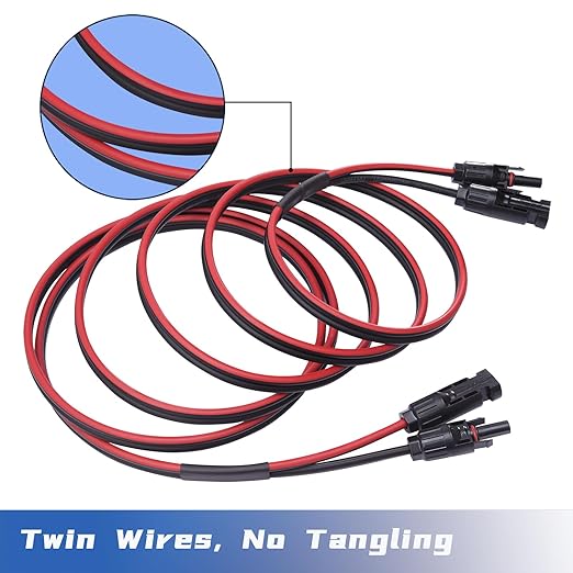 Solar Cable 50 Feet 2x10 AWG Twin Wire Solar Extension Cable Copper Strand with Female and Male Connectors Solar Panel Cable Wire &amp Adaptor for Home Shop and RV Solar Panels