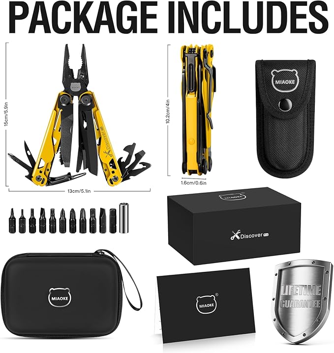 MIAOKE Multitool 23 in 1 with Premium Gift Box Screwdrivers Saw Screwdrivers Bottle Opener Pliers Camping Knife Cool Gadgets for Men Best Gift for Boyfriend Son Dad Him Husband (Yellow)