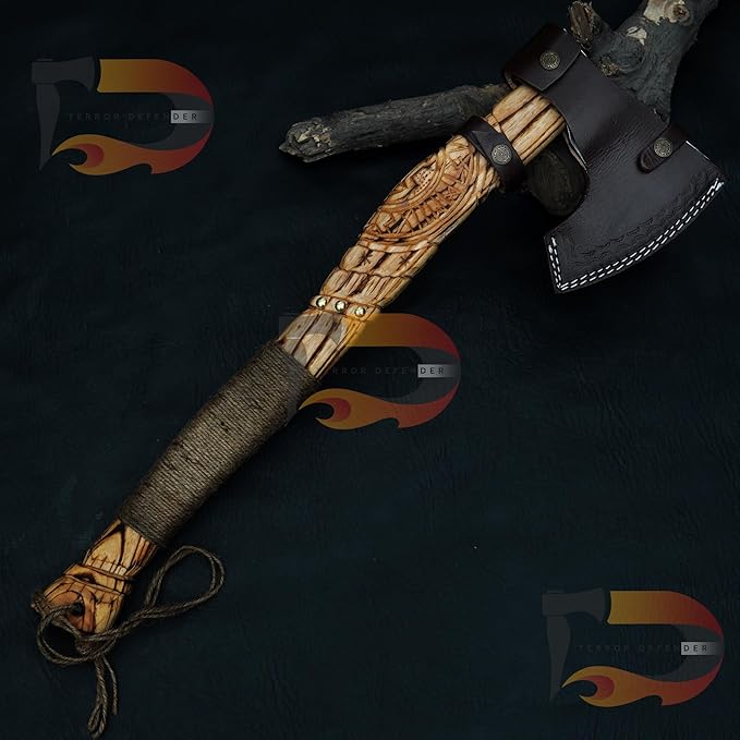 New Addition Custom Handmade Forged Damascus Steel Axe | Hand Forged Axe |with Pure Leather Sheath