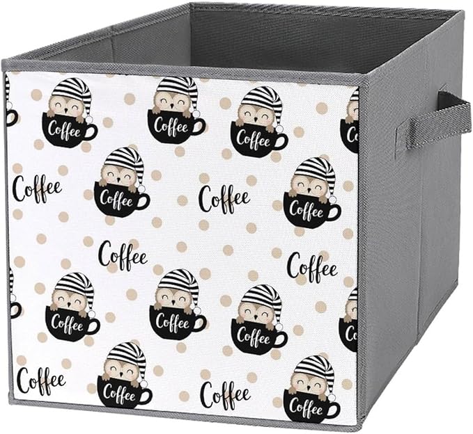 Convenient Closet Organizer Bins Cute Coffee Owl Foldable Storage Cubes for Clothes Shoes Neat Storage Solution