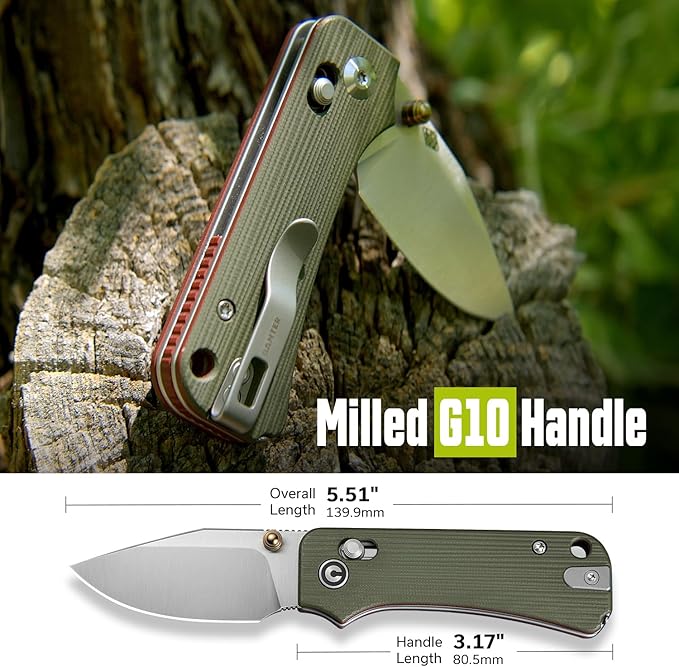 CIVIVI Small Pocket Knife for EDC Baby Banter 2 - TG Crossbar Lock folding Knife with 2.34 14C28N Blade Two-toned G10 Handle Titanium Thumb Stud Opener C24074-1