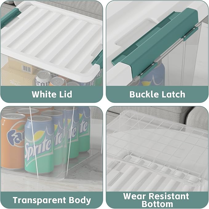 20 Quart Clear Plastic Storage Bins with Lids 6 Packs Latch Storage Container Box