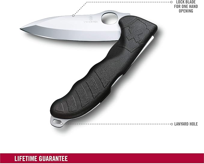 Victorinox Hunter Pro M Large Pocket Knife with Lock Blade and Lanyard Hole (Pouch Included) - Black