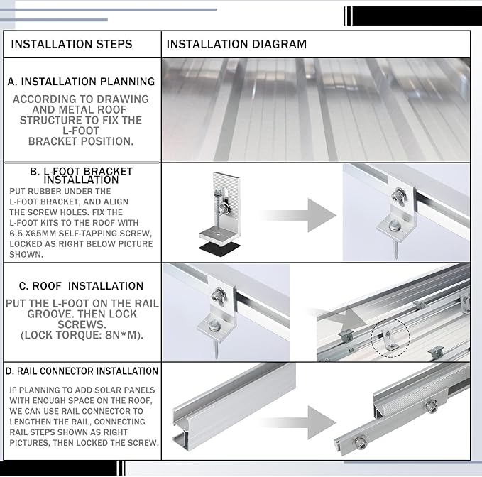 Tandefio Solar Panel Mounting Kit for 8-10 Solar Panels Panel Kit for Shingle Roof Adjustable with Clamps L Shape Brackets 88 Inch Rails(Silver)