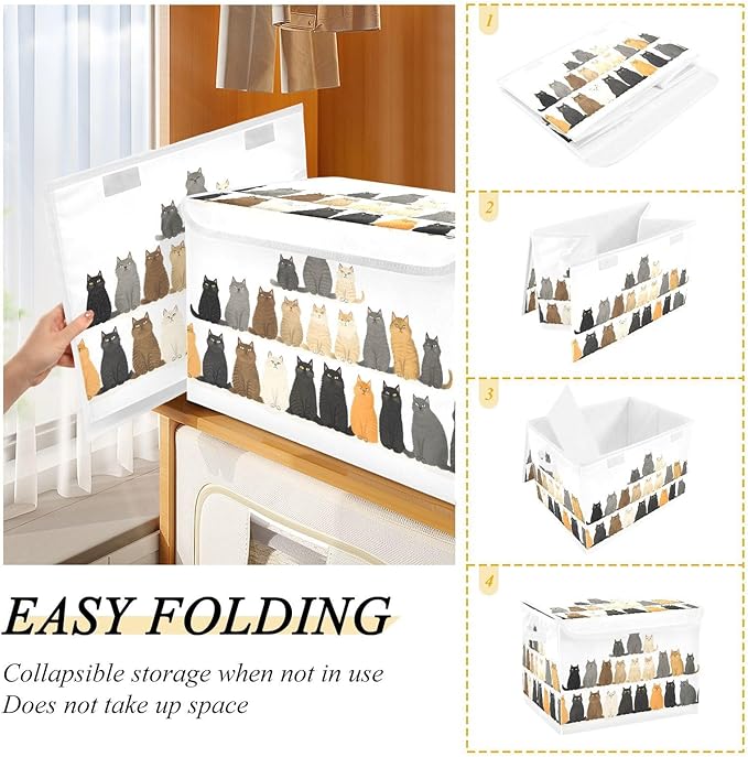 Storage Cube with Lid Cats Group Print 16.5×12.6×11.8 IN Collapsible Large Capacity Foldable Storage Basket Bin Organizer