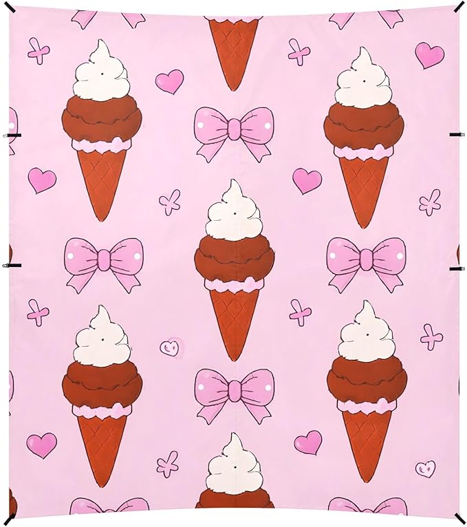 ALAZA Pink Bow Ice Cream Pattern Beach Tent Sun Shelter Portable Canopy Sunshade for Outdoor Camping Picnics Backyard Fun 10x9 ft