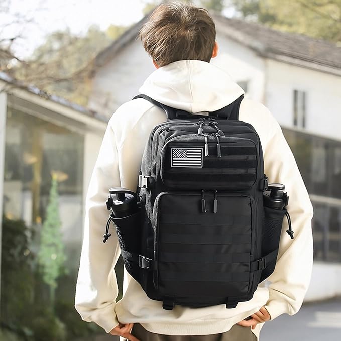 45L Military Tactical Backpacks 3 Days Assault Pack Bag Fitness Rucksack 3 Day Bug Out Bag Hiking Treeking Molle Daypack (Black)