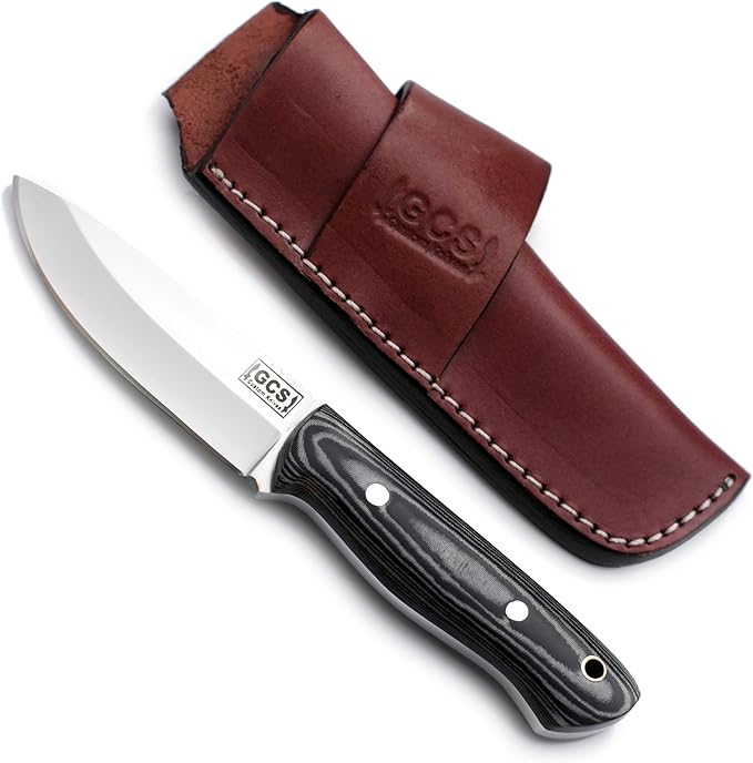 GCS Custom Handmade BLACK &amp WHITE G10 Handle D2 Tool Steel Tactical Survival Hunting Knife with Buffalo Hide Sheath GCS180