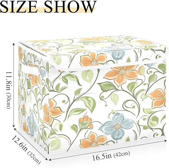 Elegant Flowers Fabric Storage Bins with Lids and HandleFoldable Storage Bins with LidsCloset Organizers for Clothes Storage Room Organization Office Storage Chest Organizer