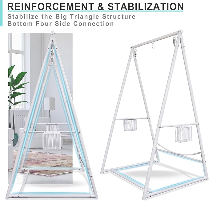 YOXIFOC Reinforced Base &amp Triangular Structure Hammock Stand with 2 Storage Baskets Swing Stand with 3 Hooks Fit for Most Hanging Chair for Oudoor&ampIndoor (Stand Only) (Coffee)