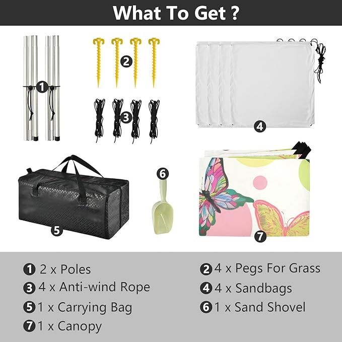 Beach Canopy with Windproof Ropes &amp Sandbags Beach Tent Sun Shade Sun Shelter for Camping Trips Fishing Backyard Fun or Picnics Butterfly