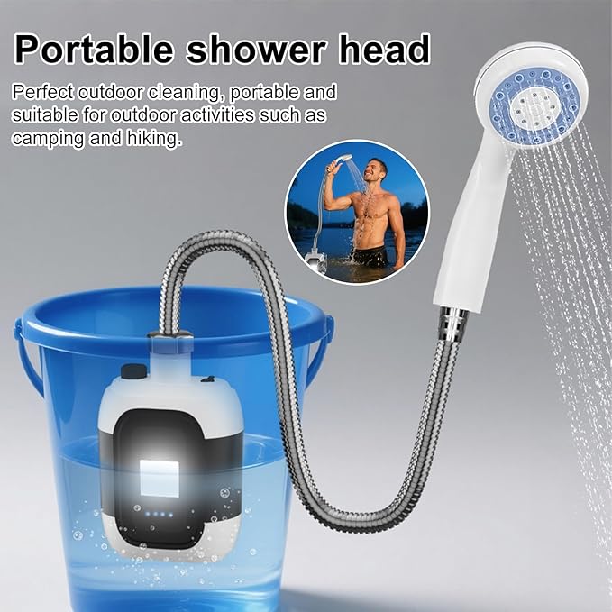 Portable Shower for Camping [Long-Lasting] 2000mAh Rechargeable Camping Shower with Intelligent LED Display IPX7 Waterproof Outdoor Camp Pump for Hiking Travel Car Pet