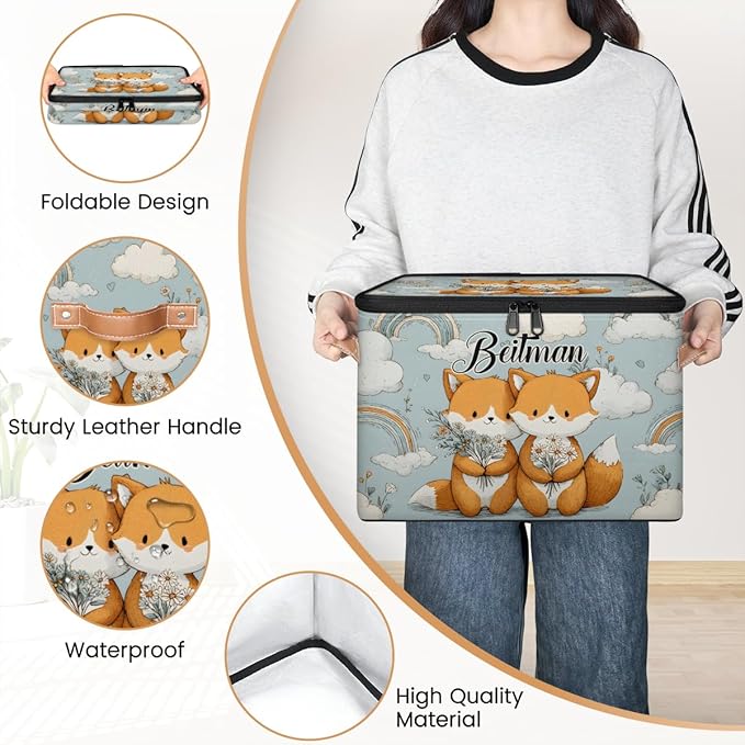 Storage-Bins with Lids Handle Customized Stackable-Storage-Bin for Kids-Boys-Girls-Toys Cube Collapsibl Basket Fox Floral