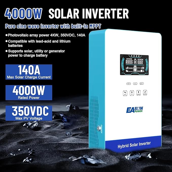 POWLAND 4000W Solar Hybrid Inverter Pure Sine Wave Inverter 24V to 110V/120V &amp Built-in 60A MPPT Controller Work with 24V Lead Acid/LiFePO4 for Homes RVs