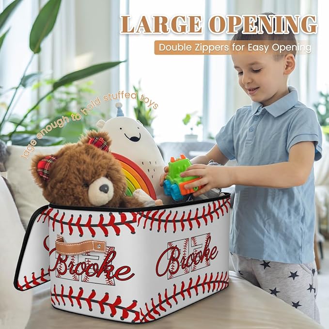 Custom Baseball Storage Bins with Lid Foldable Personalized Storage Basket Boxes with Handle Shelf Basket Closet Organizer Cube