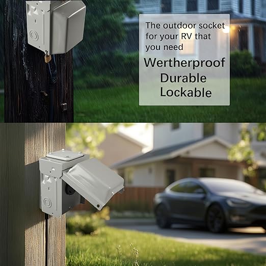 20 Amp WRTR GFCI with Switch Power Outlet Box 125 Volt Heavy Duty Lockable Weatherproof Outdoor Electrical Panel Outdoor Receptacle for EV Generator Trailer Motorhome ETL Listed HDS2-010