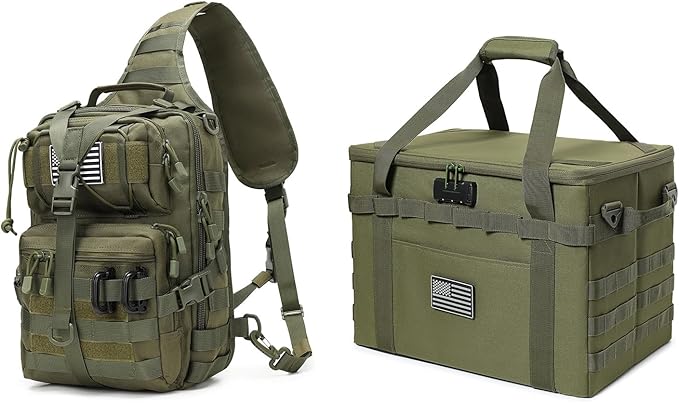 Tactical Sling Backpack and 38L Camping Storage Bag with Combination Lock
