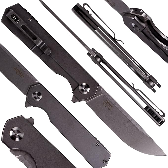 Firebird Ganzo FH13-SS Folding Pocket Knife 3.4 D2 Steel Blade All Steel Handle with Clip Outdoor Camping EDC Utility Pocket Knife (Titan Dark grey)