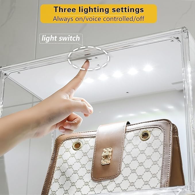 GUDEMAY Clear Showcase with Light Stackable Acrylic Display Case for Collectibles Figures Shoes Toys &amp Jewelry Dustproof Storage Box - Support Voice Control Lighting
