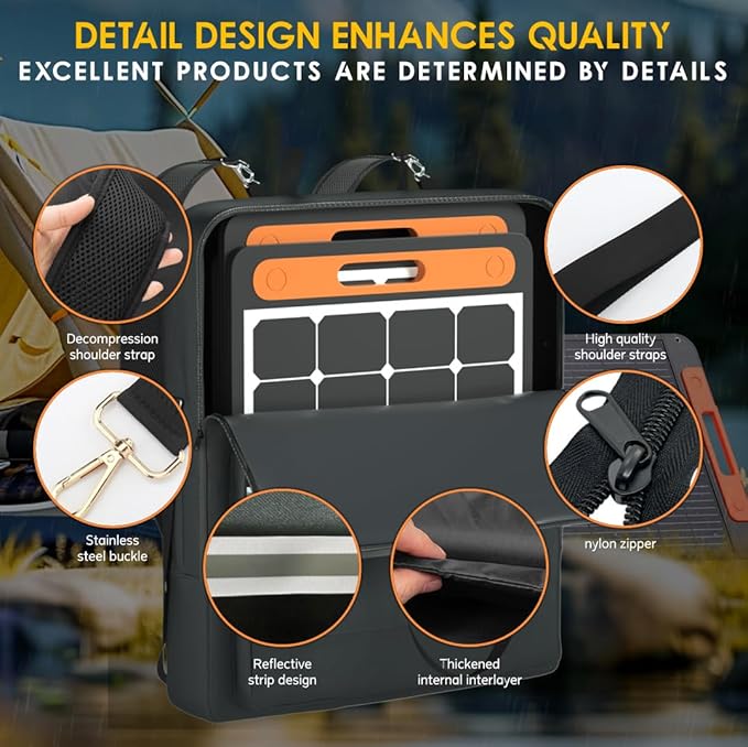 Solar Panel Storage Bag with Deepened Opening Compatible with Jackery SolarSaga 100W/100X/200W Featuring Pull-Tab Zipper and Multiple Accessory Compartments Solar Panel Travel Storage Case
