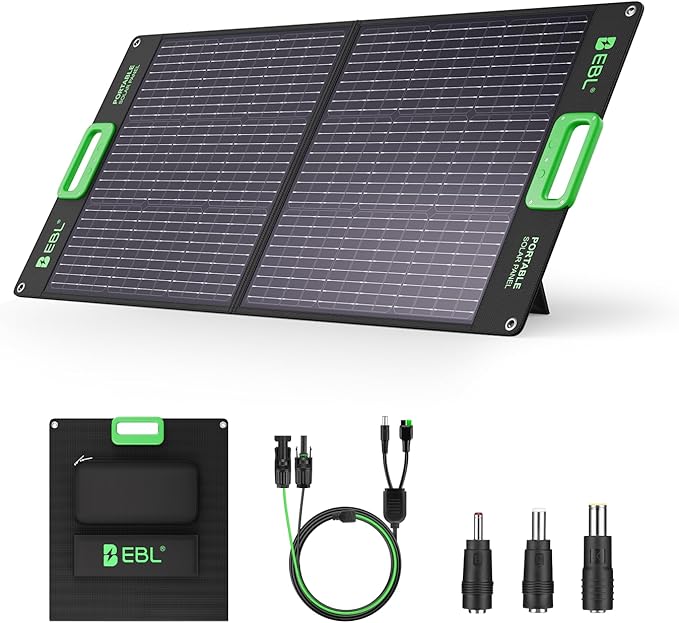 EBL 100 Watt Solar Panel Foldable Solar Charger for Power Station Portable Solar Panels w/Kickstands High Efficiency IP65 Waterproof for Camping RV Off-Grid Outdoor