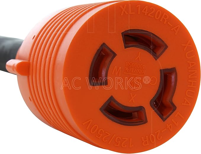 AC WORKS 30Amp 4 Prong 125/250Volt L14-30P Locking Plug to L14-20R 20Amp 4 Prong 125/250Volt Locking Female Generator Adapter (Flexible)