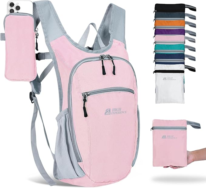 Hiking Backpack 10L/15L Small Daypack Lightweight Packable Travel Foldable Water Resistan for Women Men (Pink 15L)