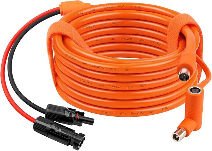 XRDS -RF Solar Panel to DC 8mm Adapter Cable 25FT Solar Connector to DC7909/8020 Male Plug Extension Cord 12AWG+14AWG Tinned Copper Wire Compatible with Portable Power Station