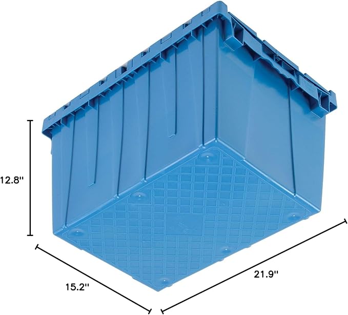 Monoflo Plastic Distribution Container With Hinged Lid 21.9 x 15.2 x 12.8” Blue