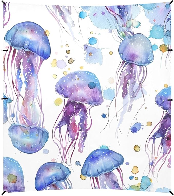 ALAZA Blue Jellyfish Watercolor Beach Tent Sun Shelter Portable Canopy Sunshade for Outdoor Camping Picnics Backyard Fun 10x9 ft