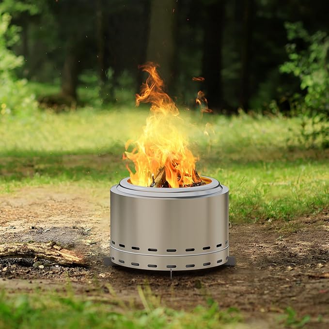 ROOMTEC 15 Smokeless Fire Pit Portable Wood Burning Firepit with Stand and Bag Easy Clean Bonfire with Removable Ash Pan Low Smoke Fireplaces for Camping Patio and Outside