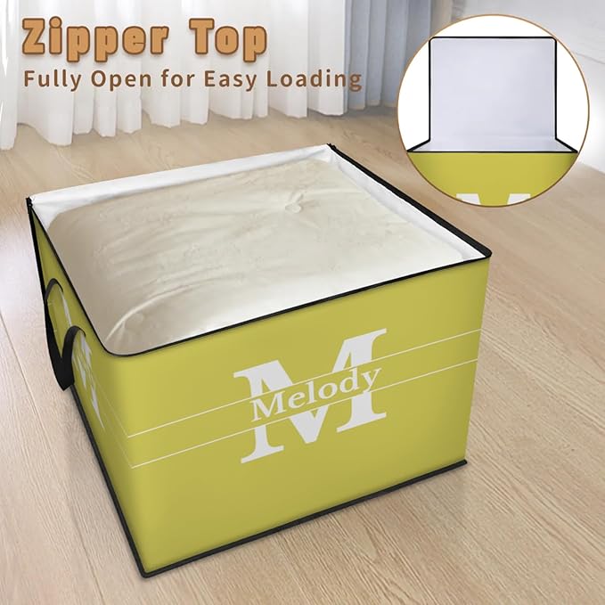 Custom Storage Baskets Cubes for Home with Name Initial Letter Large Foldable Organizer Collapsible Storage Bins for Home Blanket Comforters Clothes Closet Nursery Lemon Yellow