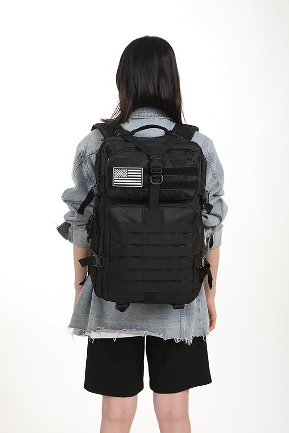 50L Sturdy Nylon Waterproof Fishing Hunting Backpack Outdoor Military Rucksacks Tactical Sports Camping Hiking (Black)