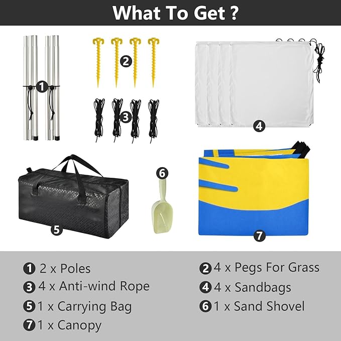 Ukraine Flag Elements Stable Beach Tent UPF50+ Easy Setup Large Sun Shelter with Sand Shovel for Backyard and Camping