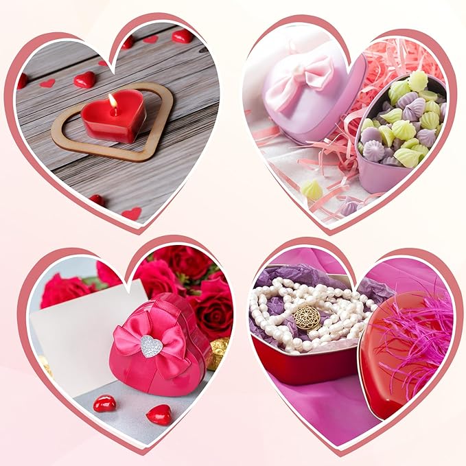 uxcell 6Pcs Heart Shaped Metal Tins Box Empty Candy Jars with Lids Favors Storage Containers for Valentine's Day Candles Wedding Parties Cookies Gifts Red (12.5x11.5x4.5cm)