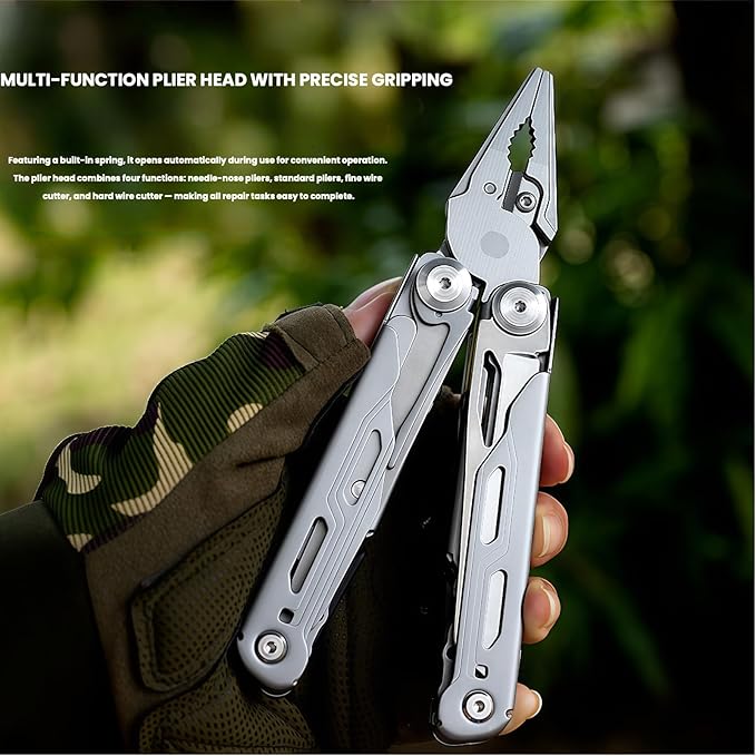 Multitool 15-in-1 Full-Size Lightweight EDC Multi-Purpose Pliers Stainless Steel Camping Knives &amp Tools Tactical Outdoor Gear Mens Gifts Ideas Gifts for Hunters Men who have Everything(Sil