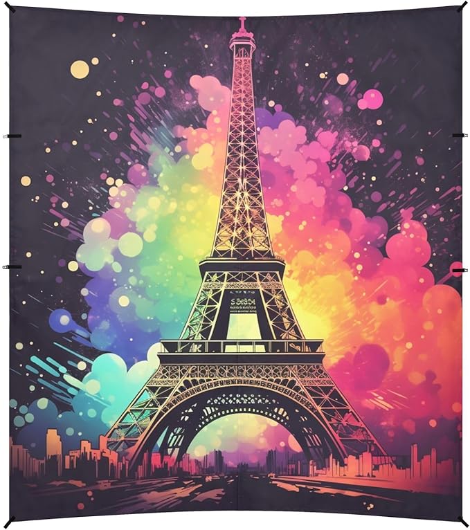 ALAZA Retro Eiffel Tower Vintage Colorful Beach Tent Sun Shelter Portable Canopy Sunshade for Outdoor Camping Picnics Backyard Fun 10x9 ft