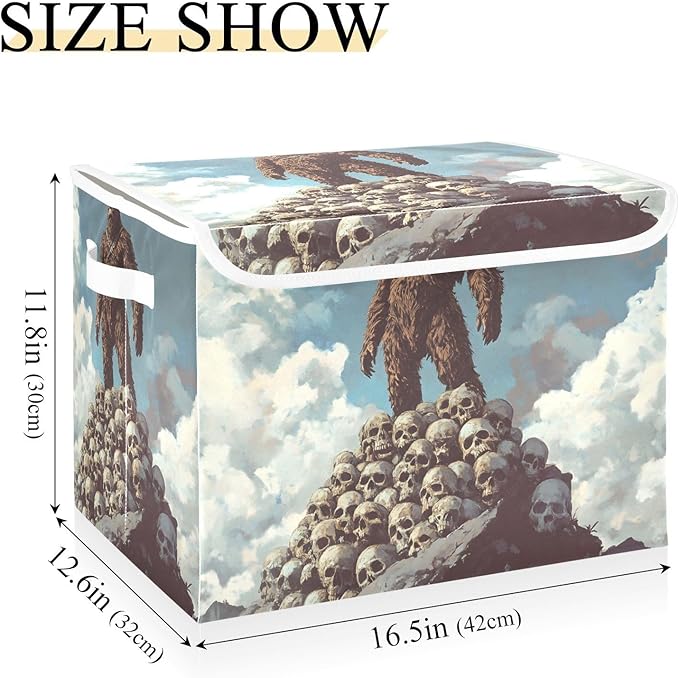 AIXIWAWA Lidded Storage Cube (Sasquatch on Skull) Fabric Foldable Closet Bins with Flip Lid and Handles Organizer Basket Container 16.5 x 12.6 x 11.8 IN