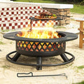 Panovue 42 Inch Outdoor Fire Pit with Grill Large Firepit Table for Outside Metal Round Firepits with Lid&ampFire Poker3 in 1 Wood Burning Fire Pits &amp Outdoor Fireplaces for BackyardPatio(42'