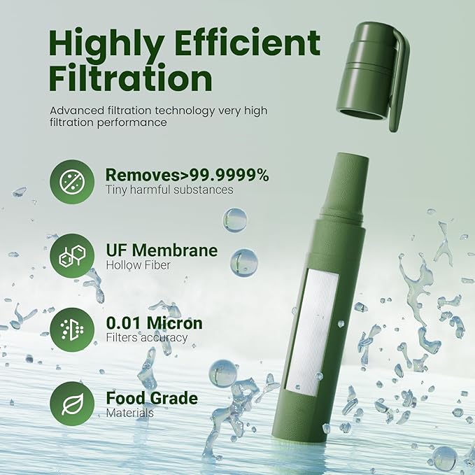 Portable Water Filter Straw Survival Essential Camping &amp Hiking Gear Water Purification Straw for Travel Biking and Emergency Preparedness