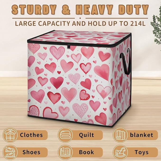 XL Large Clothes Storage with Lid Handle Valentine's Day Large Thick Clothes Blanket Storage Containers for Organizing Bedroom Closet Comforter