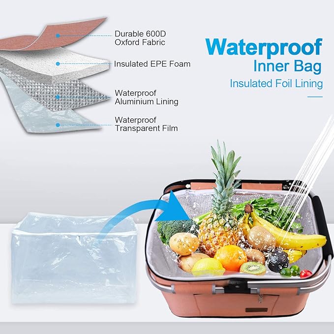 LIQING 35L Large Picnic Basket 2 Layers of Internal Pockets Leak-Proof and Insulated Folding with Internal Support for enhansed Stability Wedding Gifts for Couple(Salmon Color)